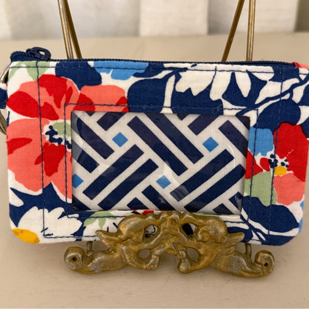 Vera Bradley Zip ID Case Summer Cottage Floral Blue Retired ID Holder Wallet EUC